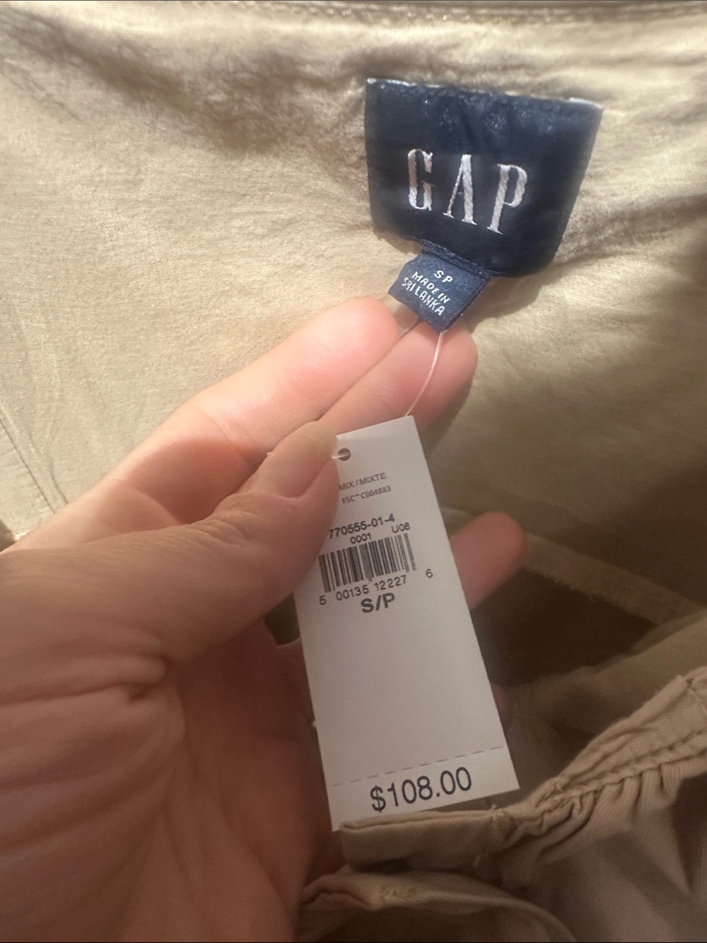 GAP Beige Button-Front Mini Dress with Square Ruching - Picture 3 of 5